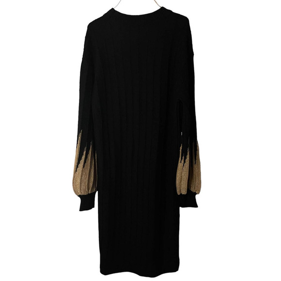 CALLAHAN ANTHRO SWEATER DRESS BLACK METALLIC GOLD CHUNKY WOOL BLEND KNIT NWT - Picture 2 of 9